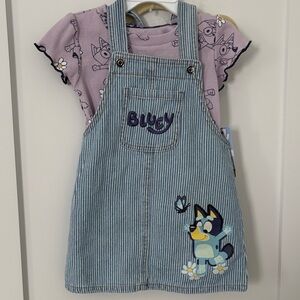 Bluey Denim Striped Overall Dress with Lavender Tee